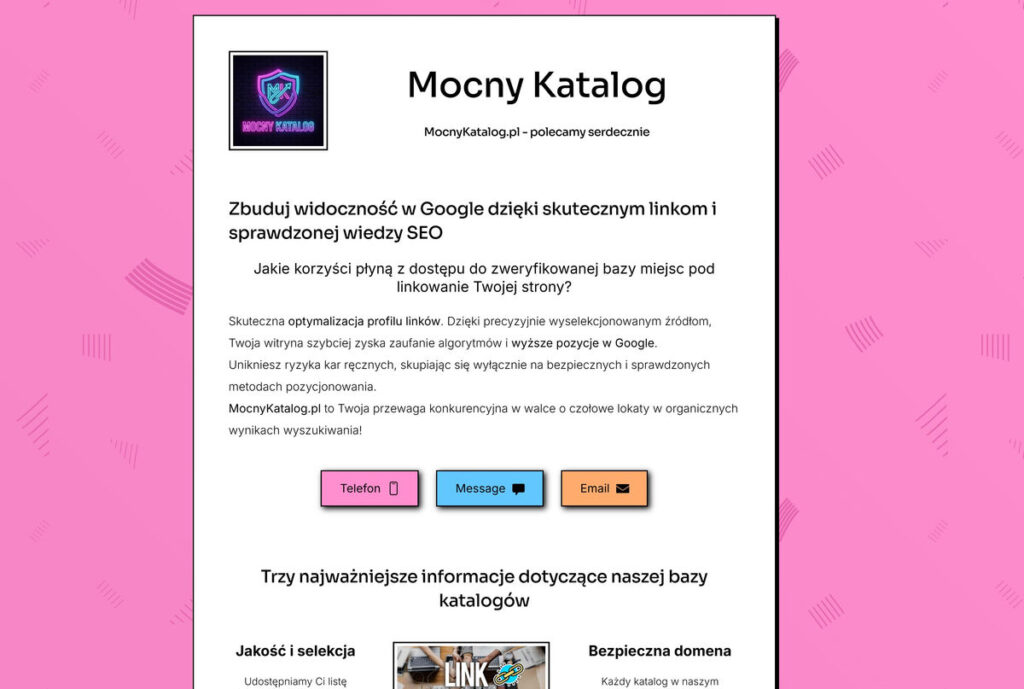 Strona MocnyKatalog.pl, baza katalogów do link buildingu