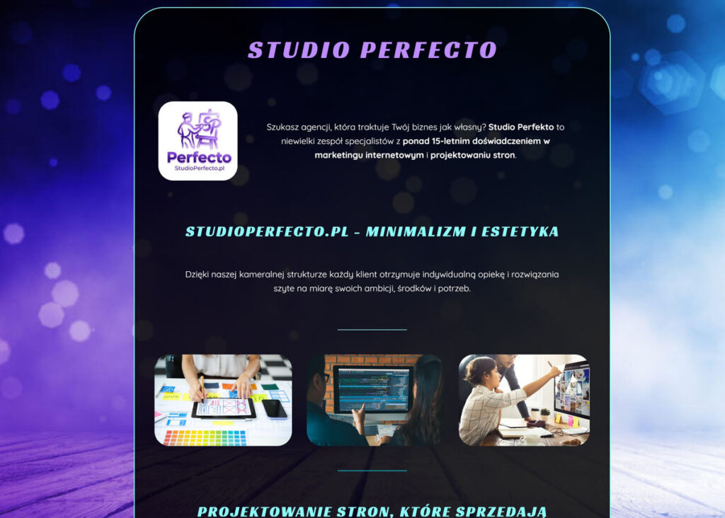 Strona Studio Perfecto, projektowanie stron i landing page